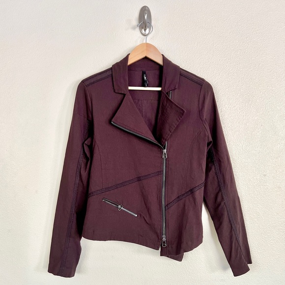 Porto Jackets & Blazers - PORTO SF Asymmetrical Zip Contrast Seam Moto Jacket in Brown